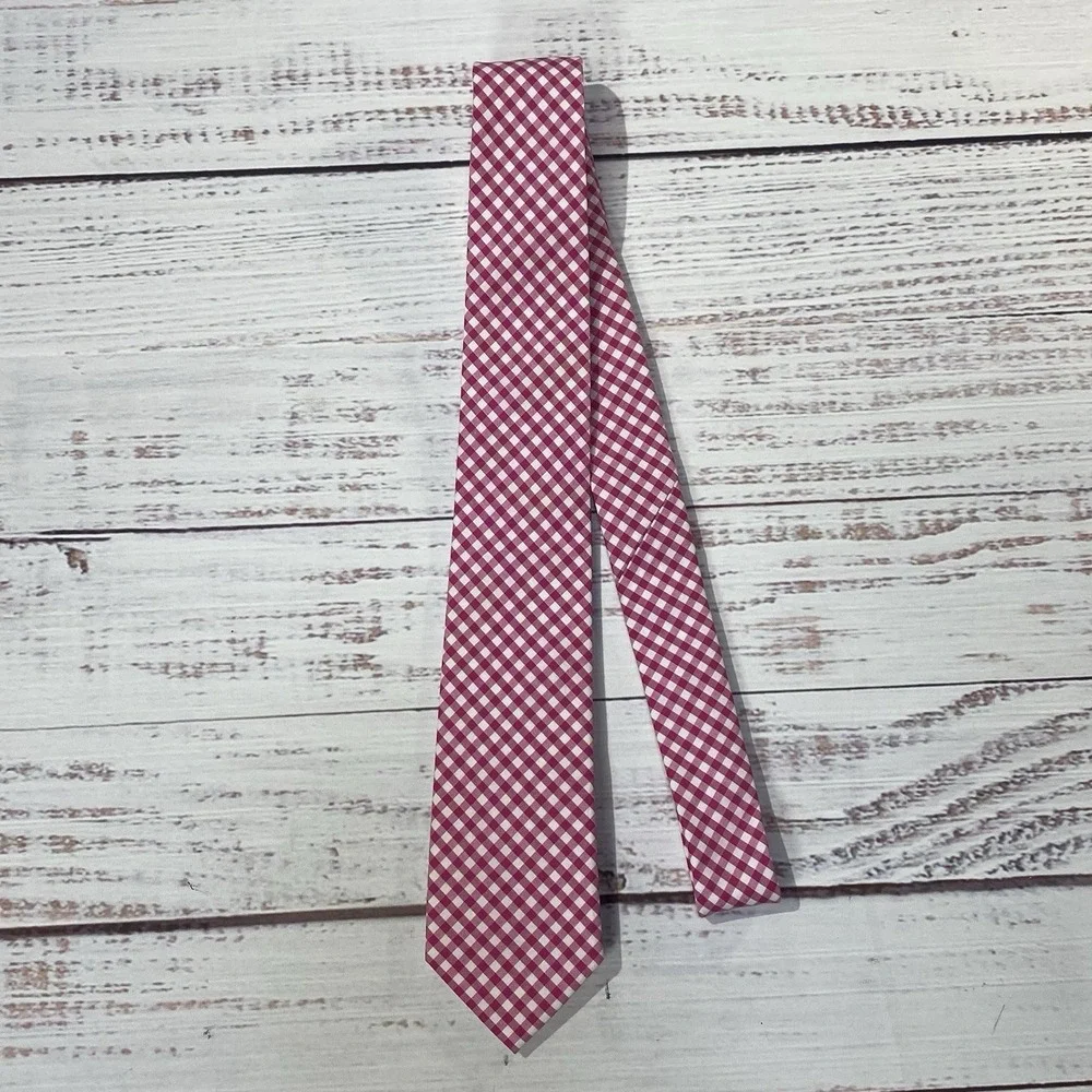 The‎ Tie Bar Pink & White Checkered  Tie 100% Cotton Necktie 57